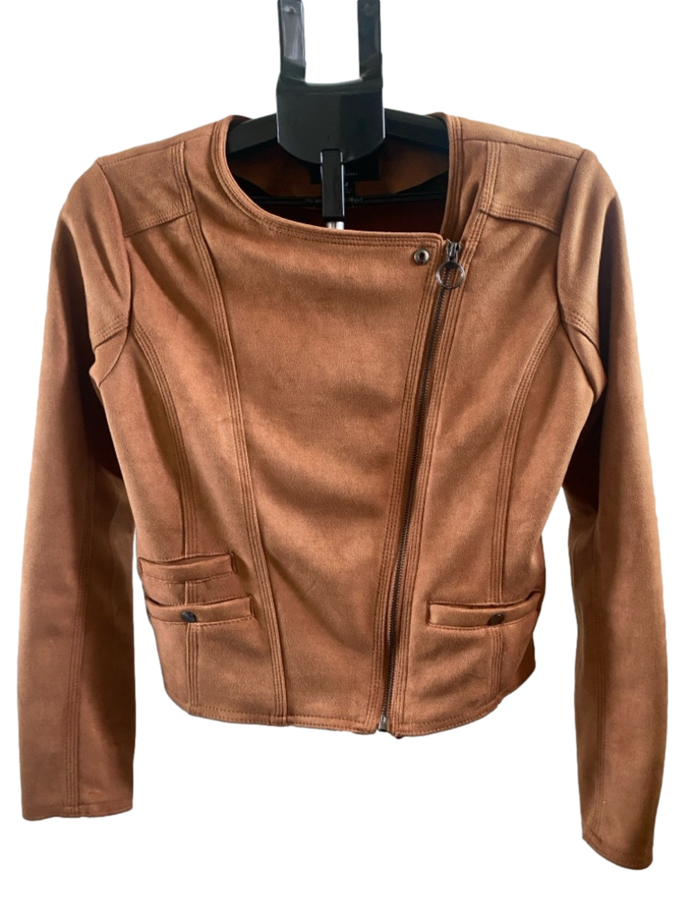 Haute Monde Women's Faux Suede Open Front Jacket in Cognac Size M - Picture 8 of 12